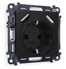 Розетка с заземлением и со шторкой и 2хUSB type A, без рамки Ambrella Volt MA809010 Quant