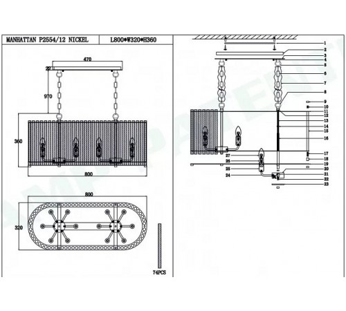 Подвесной светильник iLamp P2554-12 NIC Manhattan