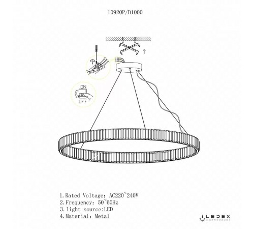 Подвесной светильник iLedex 10920P/1-38W-3000K-D1000 GL-CL Woodstock