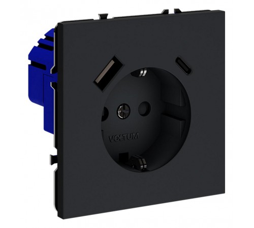 Розетка с заземлением и со шторкой и 2хUSB type A и C, без рамки Voltum VLS040507 S70