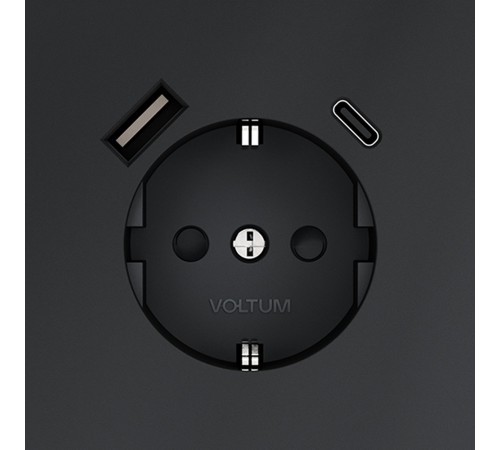 Розетка с заземлением и со шторкой и 2хUSB type A и C, без рамки Voltum VLS040507 S70