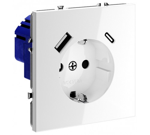 Розетка с заземлением и со шторкой и 2хUSB type A и C, без рамки Voltum VLS040501 S70