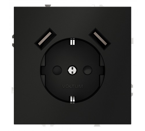 Розетка с заземлением и со шторкой и 2хUSB type A, без рамки Voltum VLS040408 S70