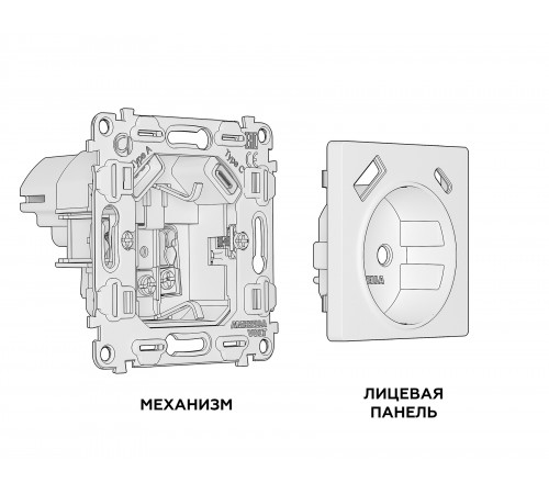 Розетка с заземлением и 2хUSB type A и C, без рамки Ambrella Volt MA110010 Quant