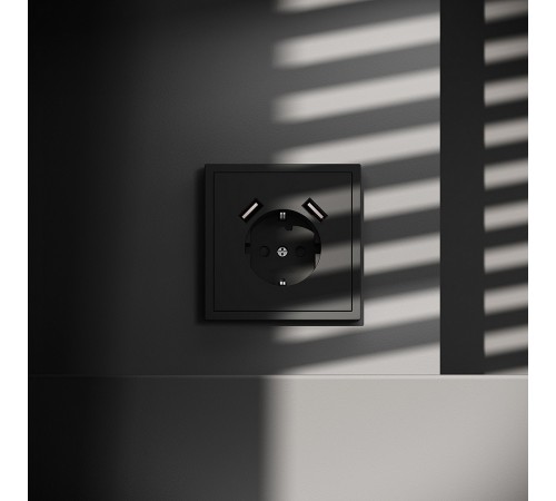 Розетка с заземлением и со шторкой и 2хUSB type A, без рамки Voltum VLS040408 S70