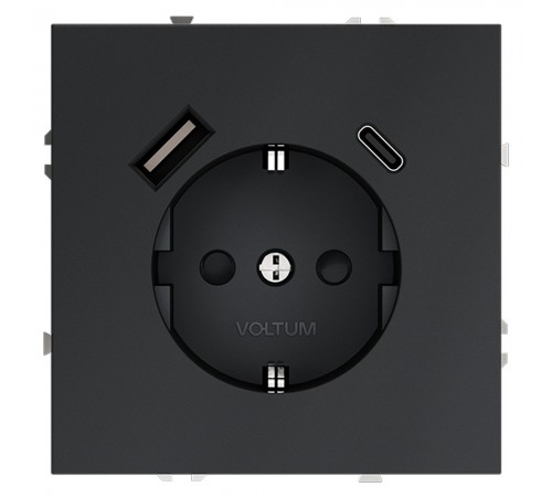Розетка с заземлением и со шторкой и 2хUSB type A и C, без рамки Voltum VLS040507 S70