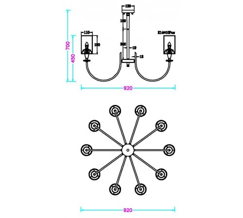 Люстра на штанге MyFar MR2420-10P Oliver