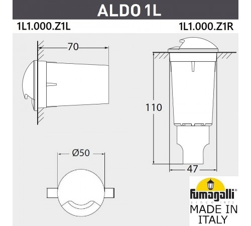 Встраиваемый в дорогу светильник Fumagalli 1L1.000.000.AXZ1L Aldo