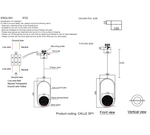 Светильник подвесной Crystal Lux CALLE SP1 BRASS