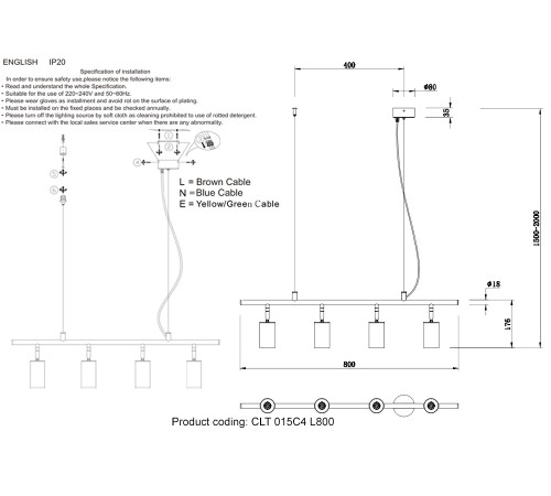 Светильник подвесной Crystal Lux CLT 015C4 L800 BL