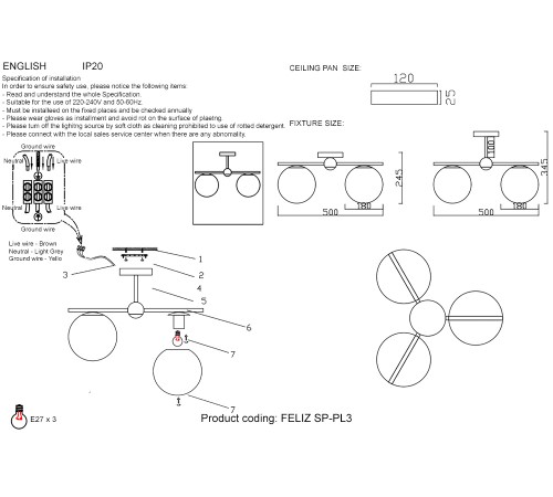 Люстра Crystal Lux FELIZ SP-PL3 BRONZE/WHITE