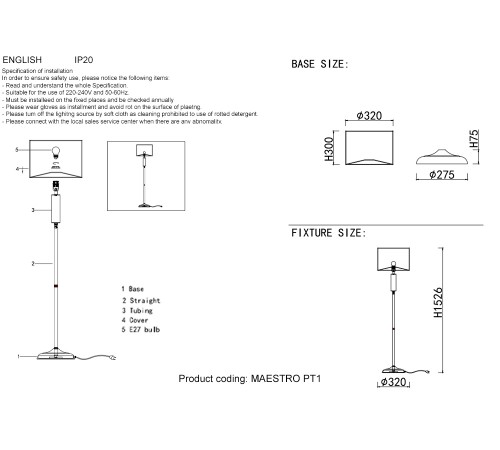 Торшеры Crystal Lux MAESTRO PT1 GOLD