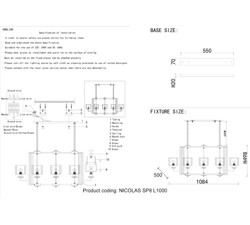 Люстра Crystal Lux NICOLAS SP8 L1000 NICKEL/WHITE