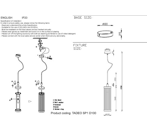 Светильник подвесной Crystal Lux TADEO SP1 D100 CHROME/TRANSPARENTE