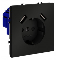 Розетка с заземлением и со шторкой и 2хUSB type A, без рамки Voltum VLS040408 S70