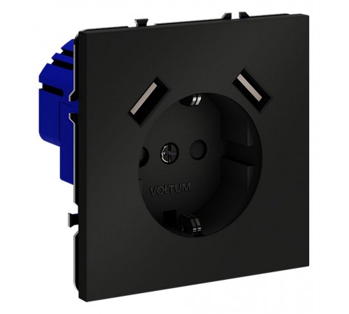 Розетка с заземлением и со шторкой и 2хUSB type A, без рамки Voltum VLS040408 S70