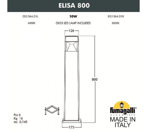 Наземный низкий светильник Fumagalli DS2.564.000.WXD1L Elisa