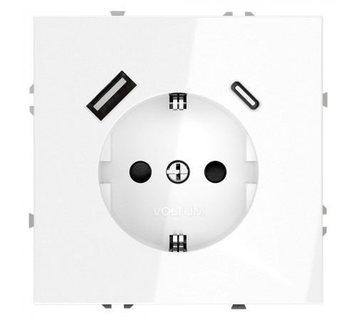 Розетка с заземлением и со шторкой и 2хUSB type A и C, без рамки Voltum VLS040501 S70