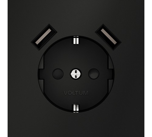Розетка с заземлением и со шторкой и 2хUSB type A, без рамки Voltum VLS040408 S70