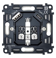 Механизм розетки с заземлением и 2хUSB type A и C Ambrella Volt VM160 Quant