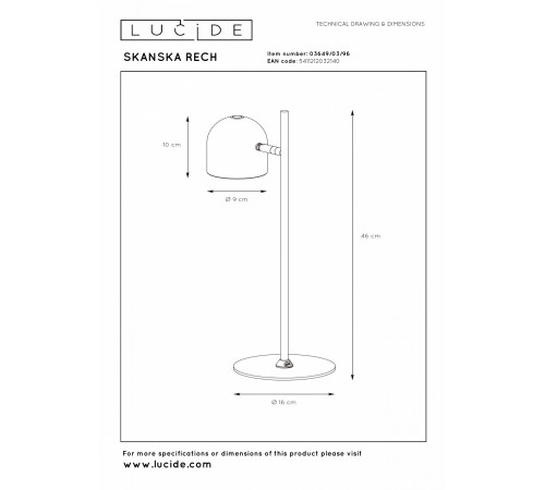 Настольная лампа декоративная Lucide 03649/03/96 Skanska Rech