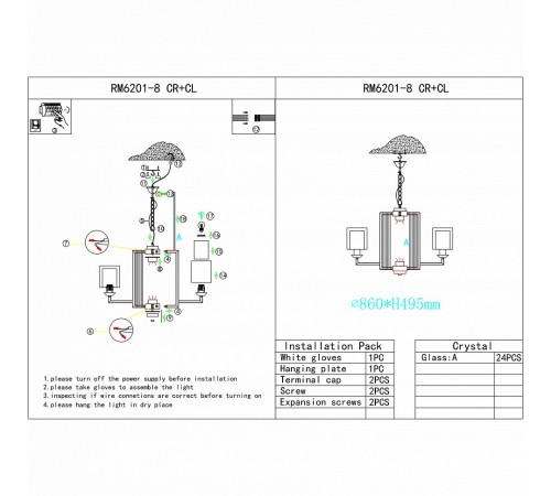 Подвесная люстра iLamp RM6201-8 CR+CL King