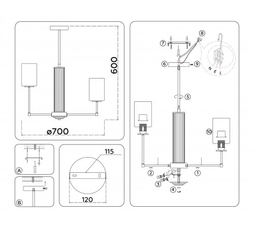 Люстра на штанге Ambrella Light LH56213 HIGH LIGHT