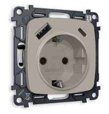 Розетка с заземлением и 2хUSB type A и C, без рамки Ambrella Volt MO370010 Quant