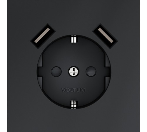 Розетка с заземлением и со шторкой и 2хUSB type A, без рамки Voltum VLS040407 S70