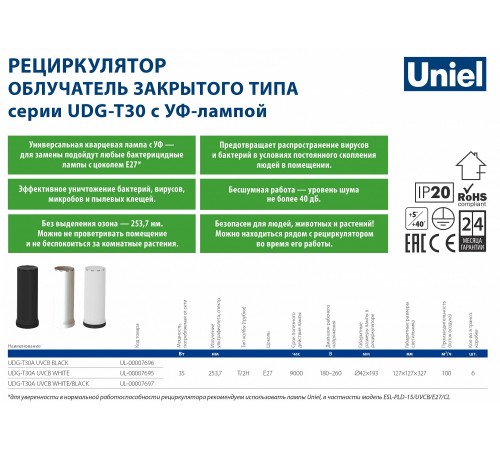 Бактерицидный светильник Uniel UL-00007821 UDG-V