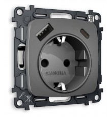 Розетка с заземлением и 2хUSB type A и C, без рамки Ambrella Volt MO660010 Quant