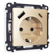 Розетка с заземлением и 2хUSB type A и C, без рамки Ambrella Volt MA610010 Quant