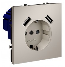Розетка с заземлением и со шторкой и 2хUSB type A, без рамки Voltum VLS040403 S70