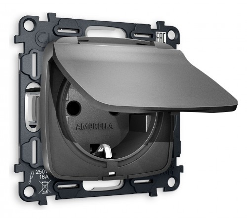 Розетка влагозащищенная с заземлением и со шторкой, без рамки с крышкой Ambrella Volt MO658010 Quant