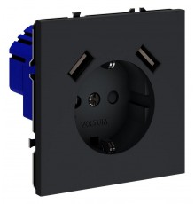Розетка с заземлением и со шторкой и 2хUSB type A, без рамки Voltum VLS040407 S70