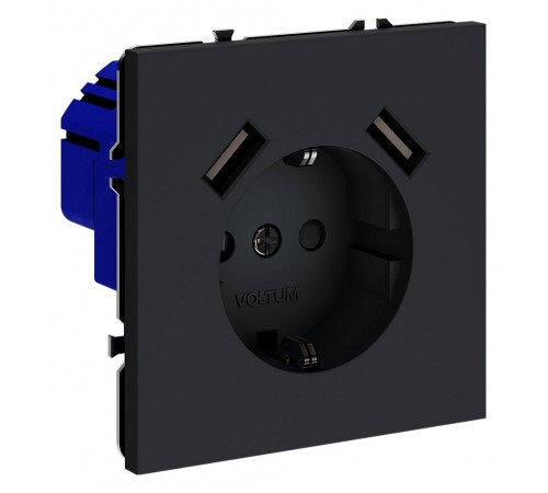 Розетка с заземлением и со шторкой и 2хUSB type A, без рамки Voltum VLS040407 S70