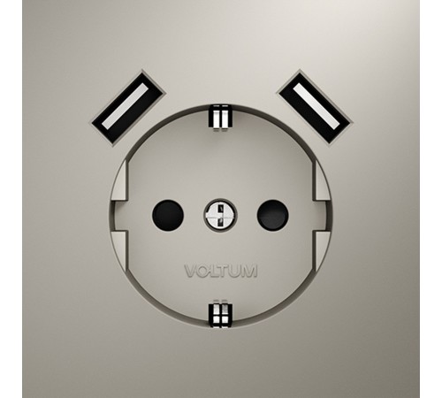 Розетка с заземлением и со шторкой и 2хUSB type A, без рамки Voltum VLS040403 S70