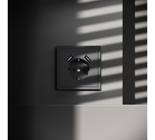 Розетка с заземлением и со шторкой и 2хUSB type A, без рамки Voltum VLS040407 S70