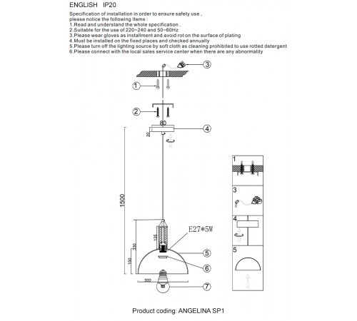 Светильник подвесной Crystal Lux ANGELINA SP1 NICKEL