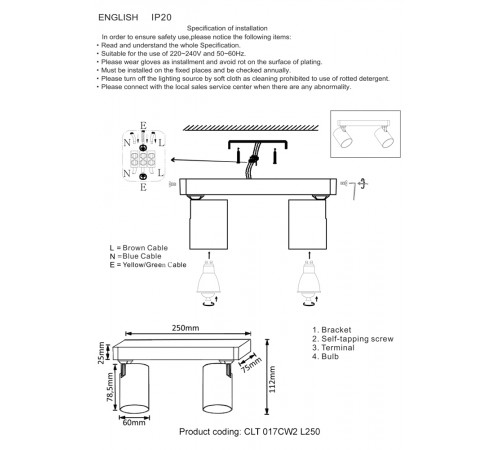 Светильник потолочный Crystal Lux CLT 017CW2 L250 WH