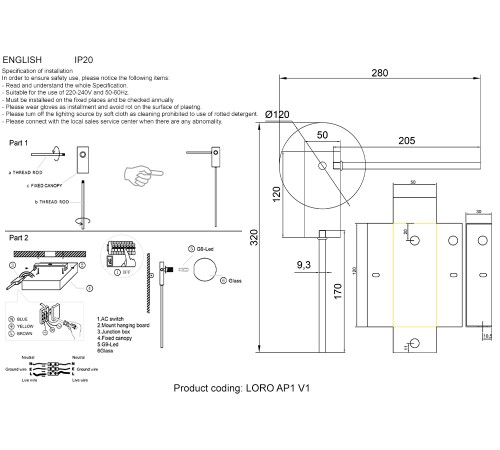 Бра Crystal Lux LORO AP1 V1 BLACK