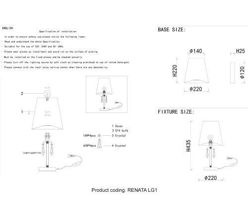 Настольная лампа Crystal Lux RENATA LG1 GOLD