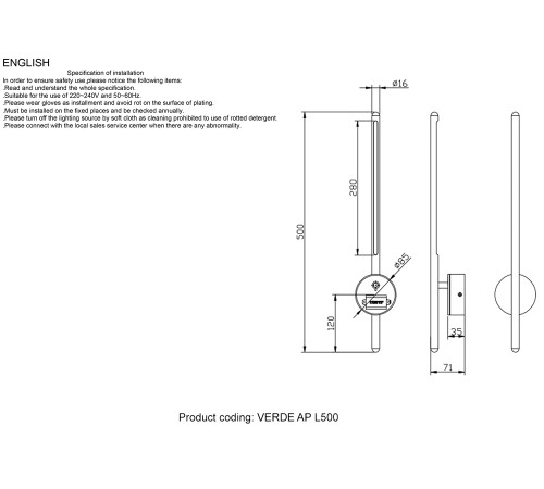 Бра Crystal Lux VERDE AP L500 GOLD NEW