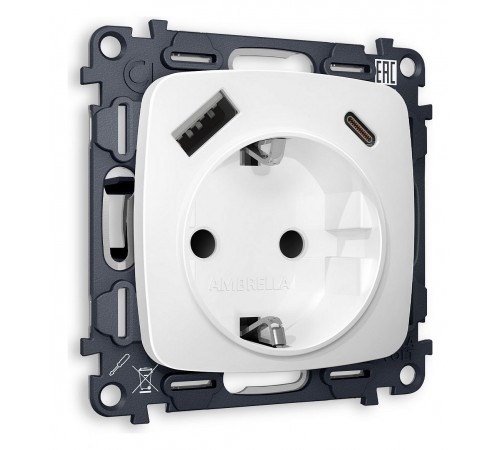 Розетка с заземлением и 2хUSB type A и C, без рамки Ambrella Volt MO130010 Quant