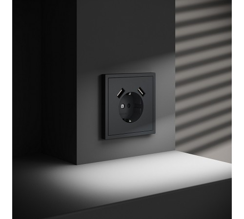 Розетка с заземлением и со шторкой и 2хUSB type A, без рамки Voltum VLS040407 S70