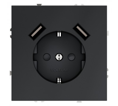 Розетка с заземлением и со шторкой и 2хUSB type A, без рамки Voltum VLS040407 S70