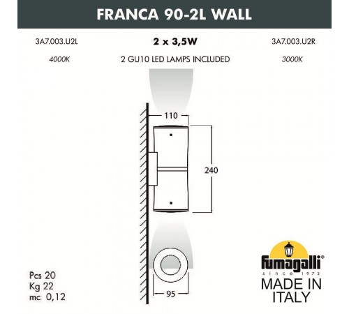 Светильник на штанге Fumagalli 3A7.003.000.AXU2L Franca 90