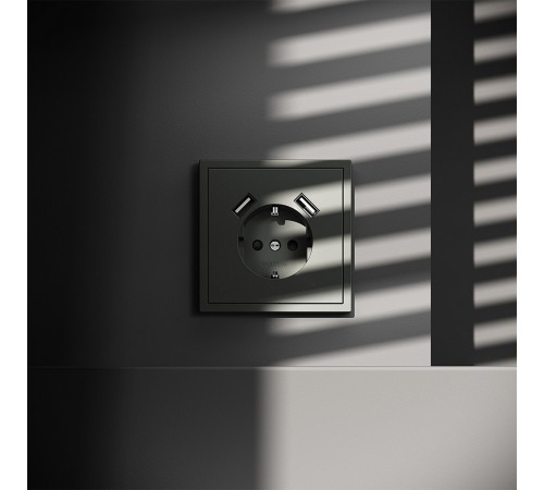 Розетка с заземлением и со шторкой и 2хUSB type A, без рамки Voltum VLS040406 S70