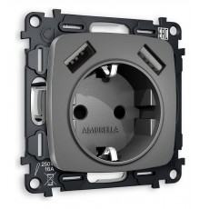 Розетка с заземлением и 2хUSB type A, без рамки Ambrella Volt MO659010 Quant