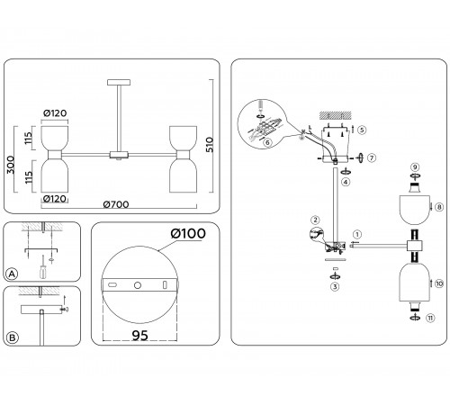 Люстра на штанге Ambrella Light LH56093 LH